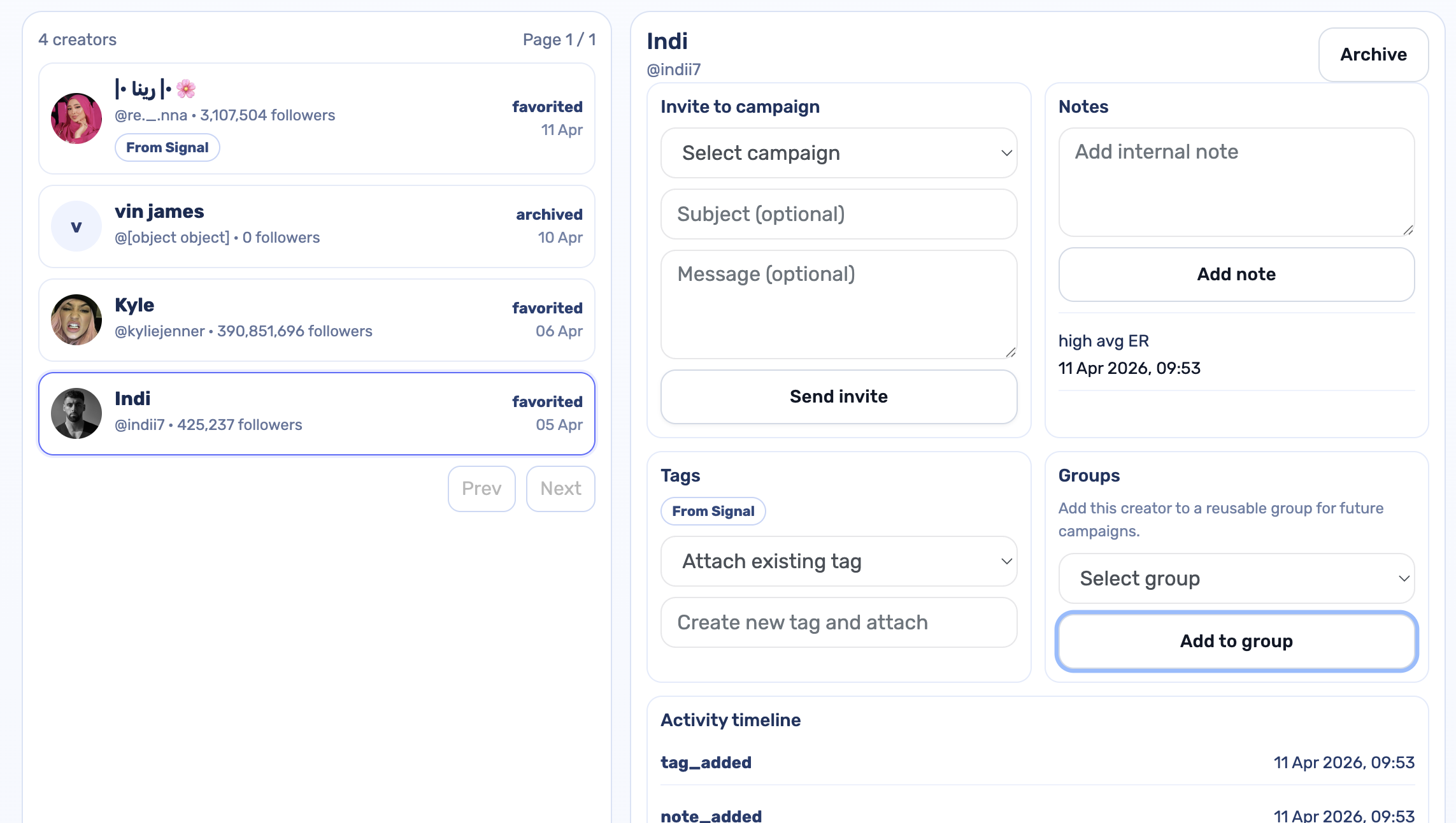 Secondary creator action and workflow view