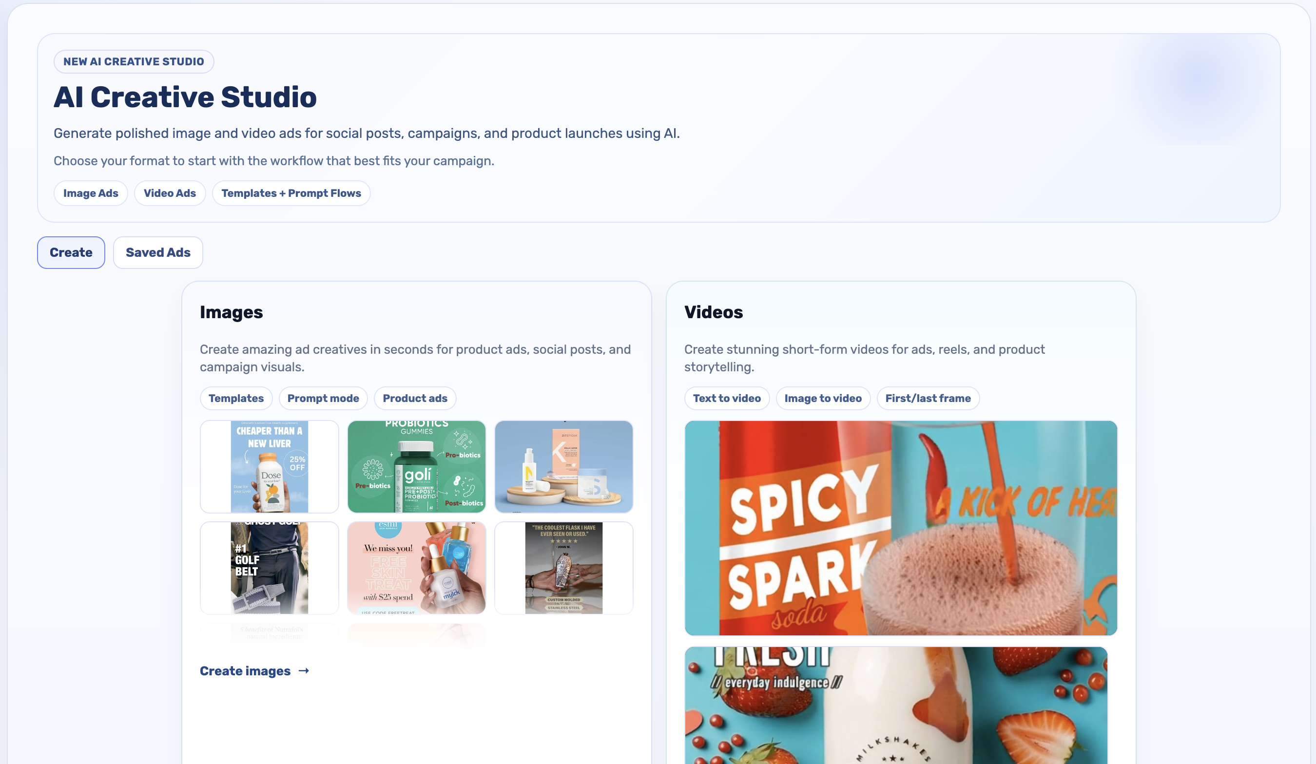 Influocial AI Creative Studio visual generation workspace