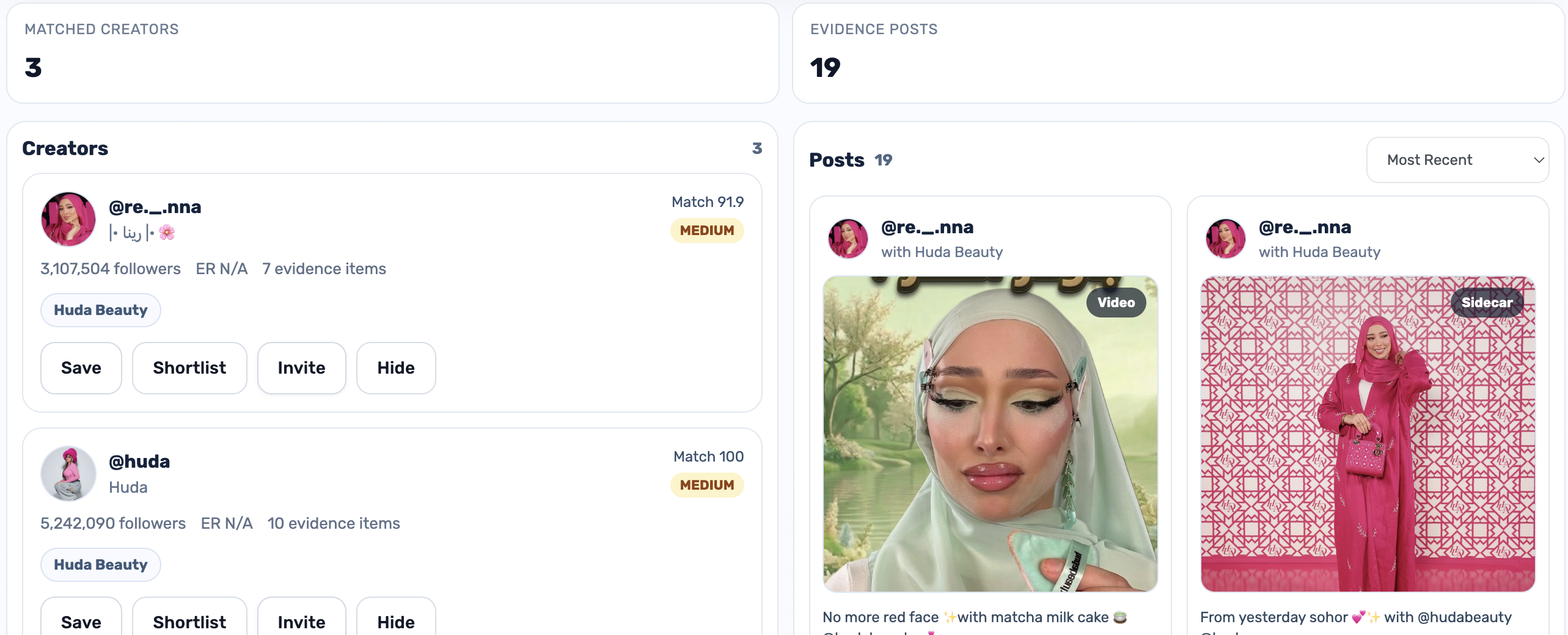 Signal dashboard with creator and market intelligence